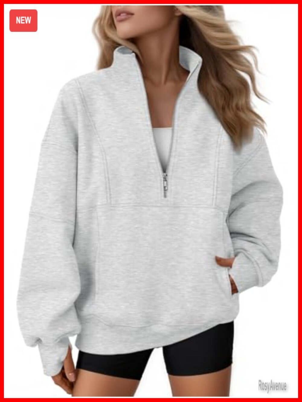 Women's Quarter Zip Oversized Fleece Sweatshirt Mock Neck Pullover Thumbholes